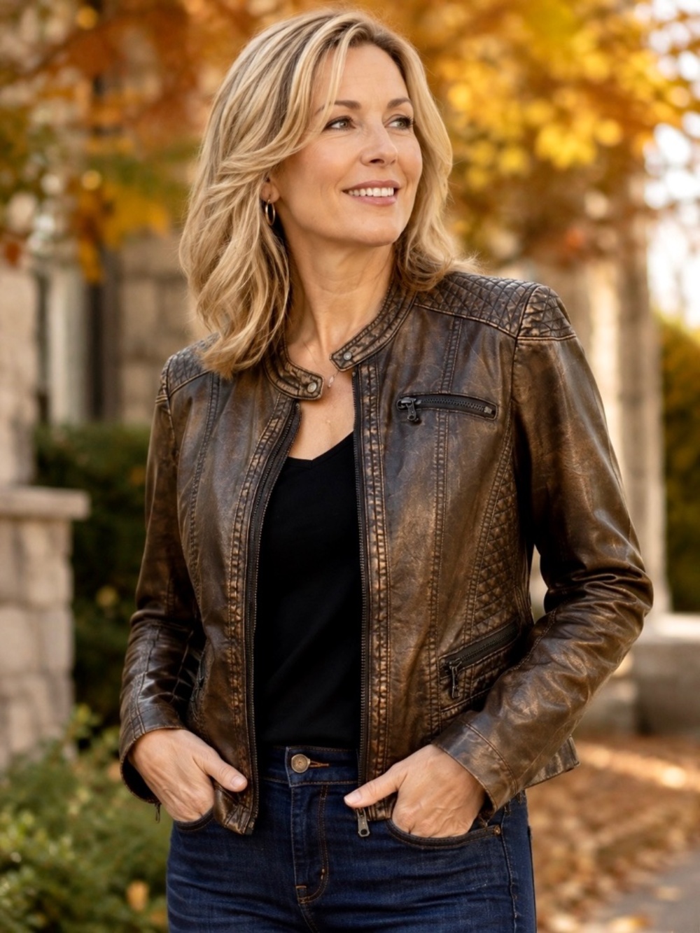 Gerry Weber Faux Leather Moto Jacket Bronze Sz 34/US 4